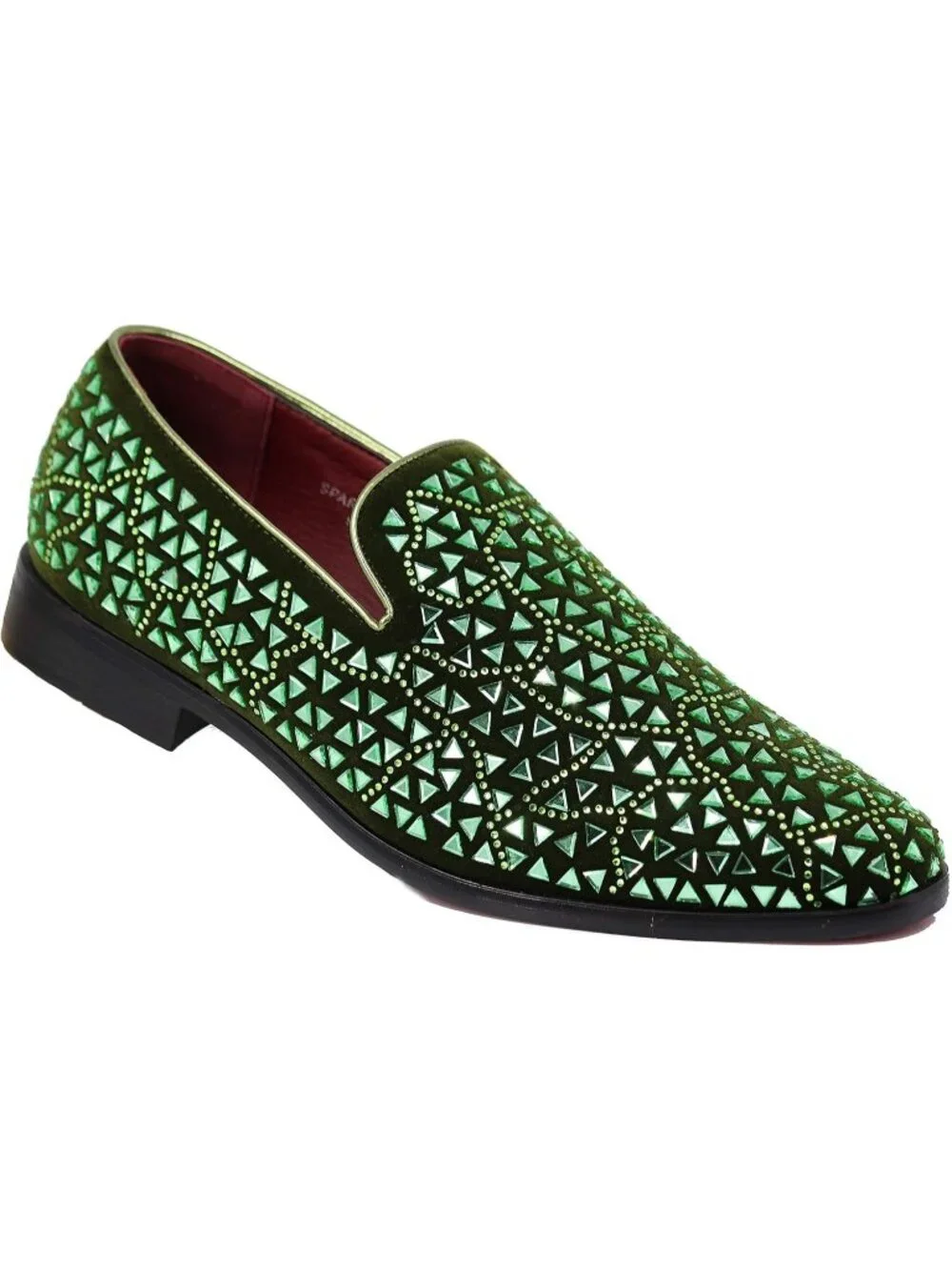 Enzo Romeo Men's Olive Rubber Sole Rhinestone Sparkling Suede Loafer Prom Shoes
